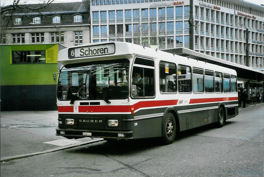 (104'107) - VBSG St. Gallen - Nr. 216/SG 141'216 - Saurer/Hess am 4. Februar 2008 beim Bahnhof St. Gallen