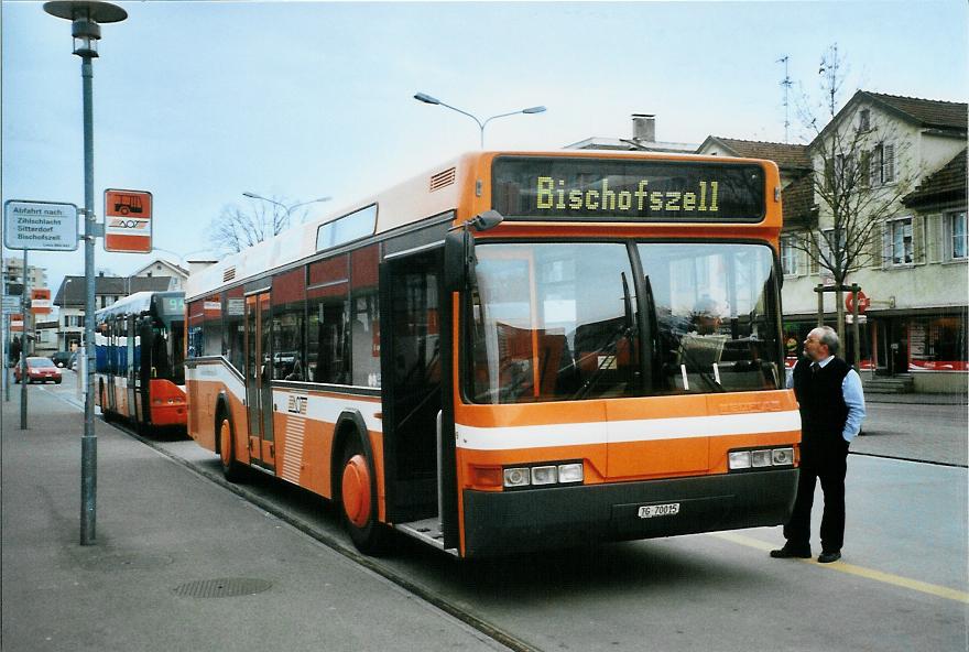 (104'130) - AOT Amriswil - Nr. 9/TG 70'015 - Neoplan (ex SBC Chur Nr. 3) am 4. Februar 2008 beim Bahnhof Amriswil