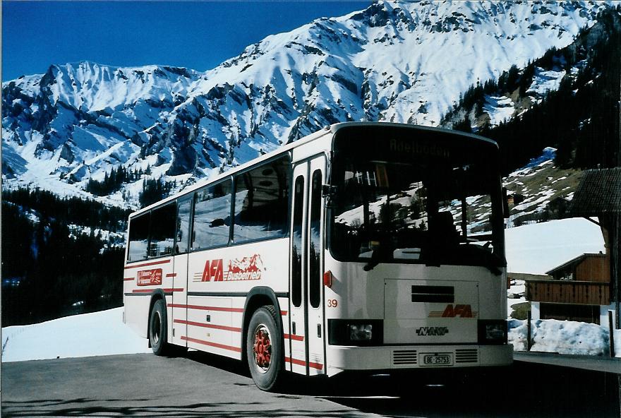 (104'623) - AFA Adelboden - Nr. 39/BE 25'753 - NAW/R&J (ex Nr. 18; ex Autopostale, Mendrisio Nr. 38; ex Piotti, Balerna Nr. 38; ex AAGI Interlaken Nr. 38; ex Schmocker, Beatenberg Nr. 3) am 24. Februar 2008 in Adelboden, Schermtanne