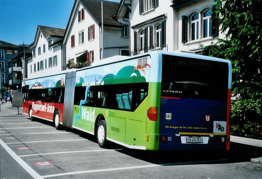 (110'408) - VZO Gr�ningen - Nr. 53/ZH 634'253 - Mercedes am 16. August 2008 beim Bahnhof Rapperswil