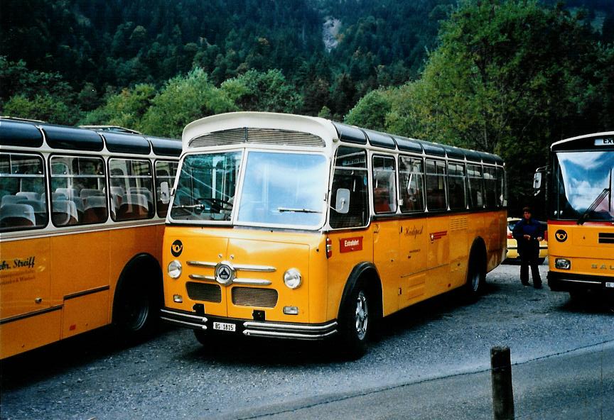 (111'114) - Stebler, Basel - BS 1815 - Saurer/FHS (ex Reber, Basel; ex Eggenberger, M�riken; ex Ott, Wetzikon; ex OPC Ennetb�rgen Nr. 3; ex AVG Gindelwald; ex P 24'143) am 27. September 2008 in Kiental, Tschingelsee