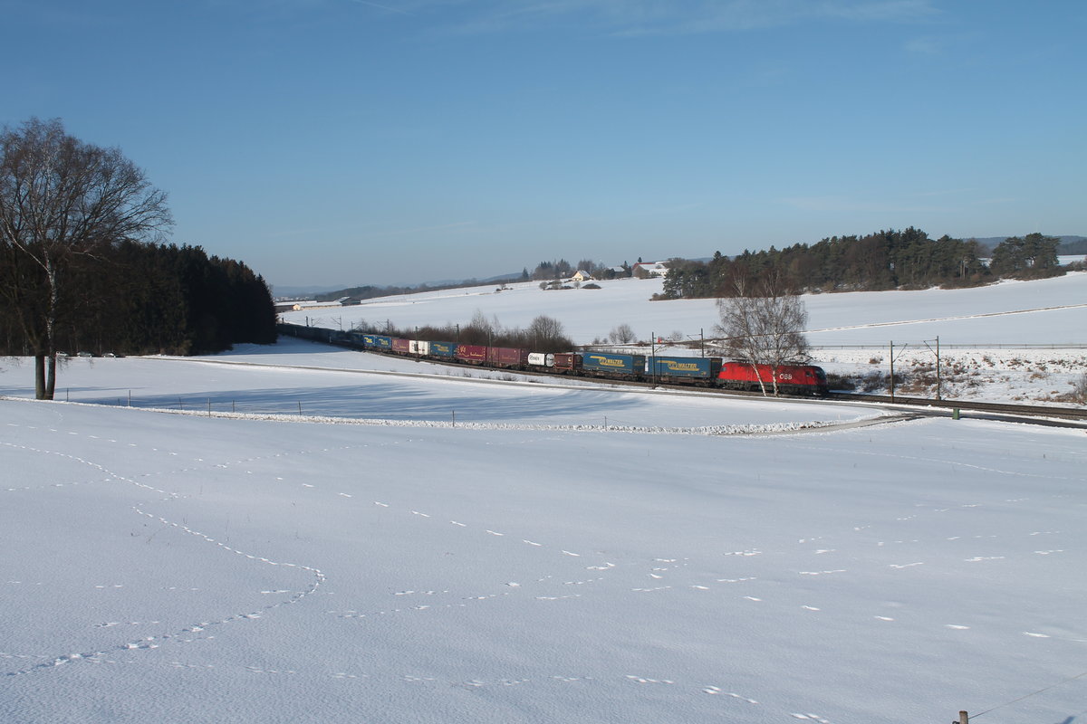 1116 074-4 zieht einen LKW-Walter bei Sinsgrün. 19.01.17