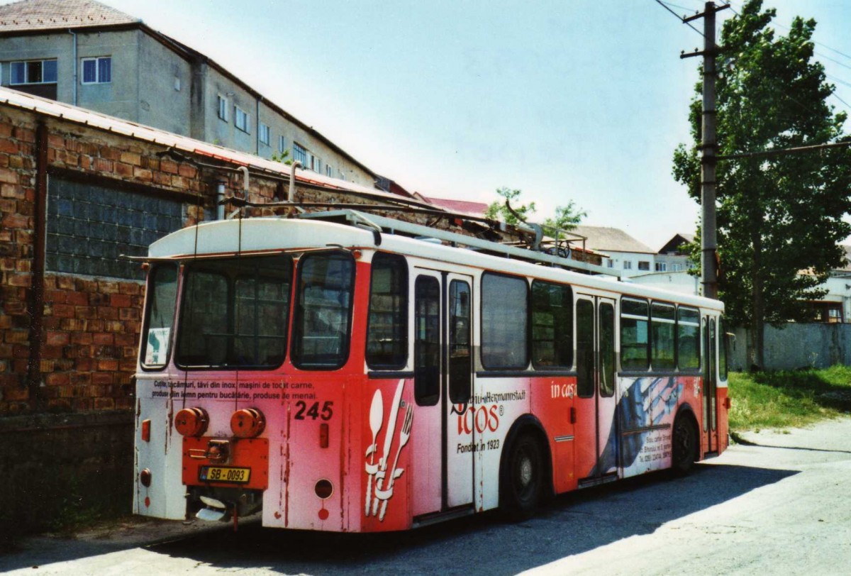 (116'907) - Tursib, Sibiu - Nr. 245/SB-0093 - FBW/Hess Trolleybus (ex TL Lausanne Nr. 716) am 27. Mai 2009 in Sibiu, Depot