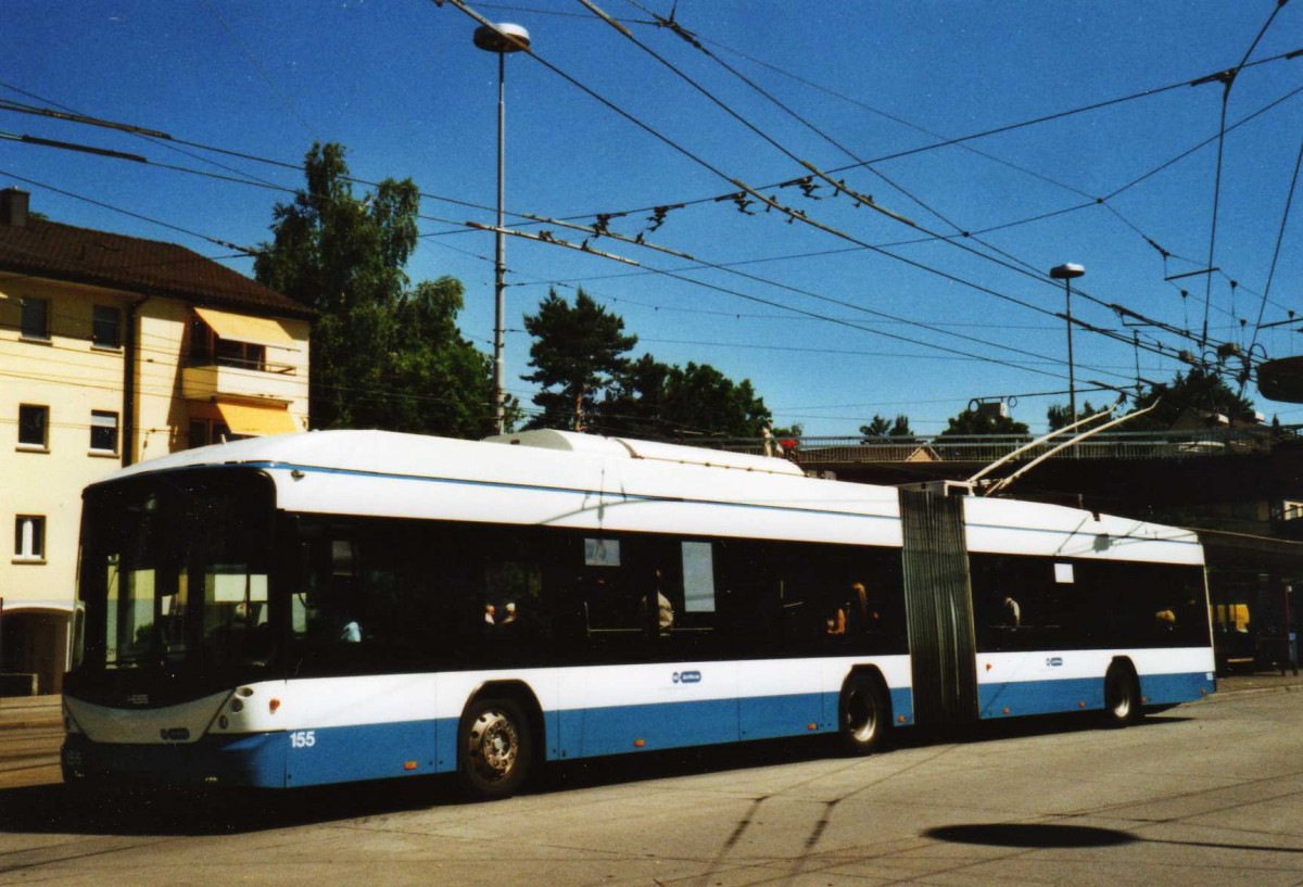 (117'817) - VBZ Z�rich - Nr. 155 - Hess/Hess Gelenktrolleybus am 17. Juni 2009 in Z�rich, Bucheggplatz