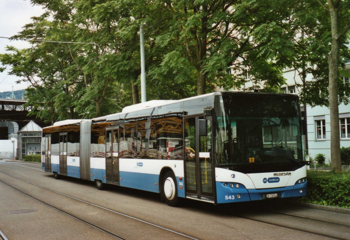 (119'109) - VBZ Z�rich - Nr. 543/ZH 730'543 - Neoplan am 12. Juli 2009 beim Bahnhof Z�rich