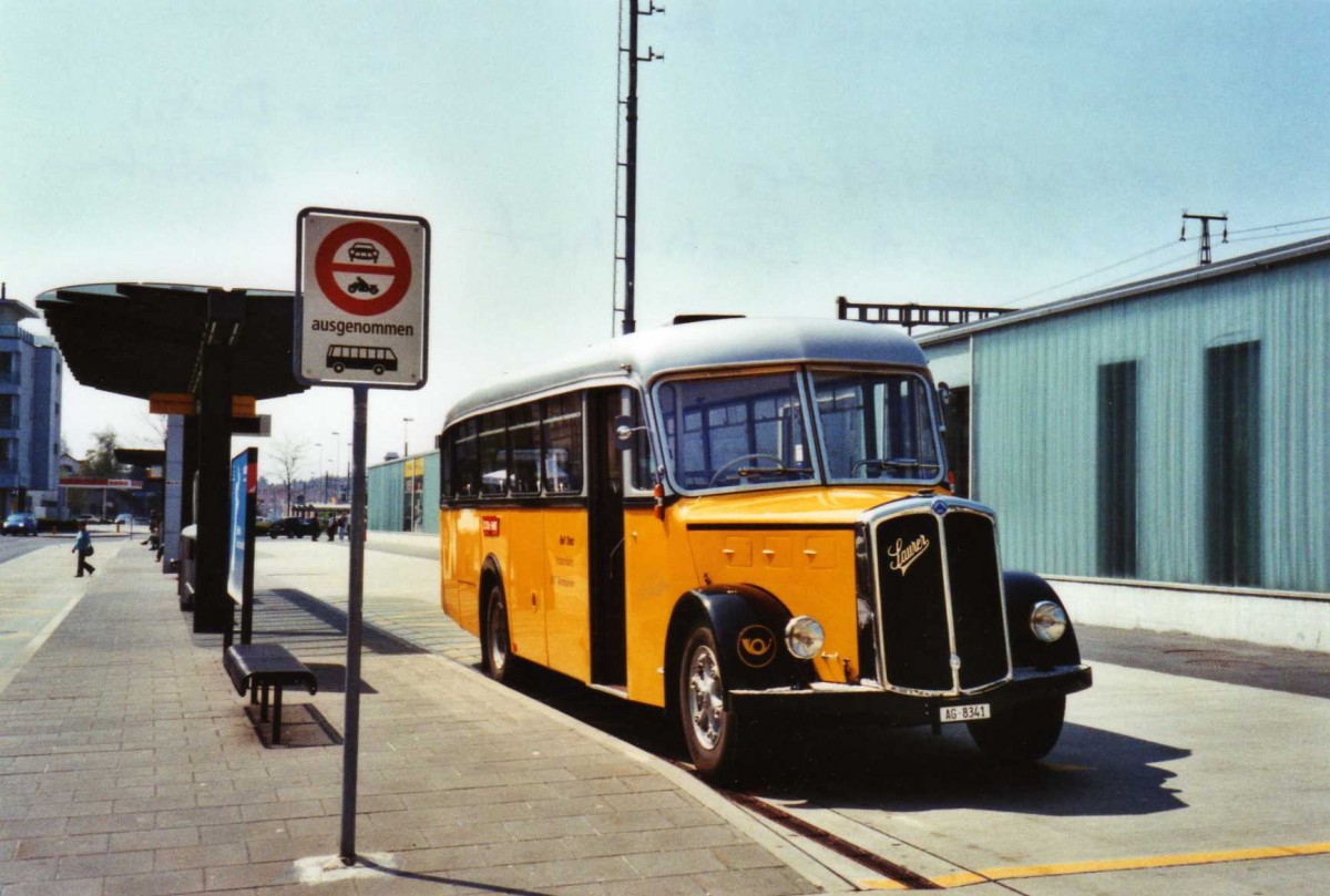 (125'701) - Stutz, Oberlunkhofen - AG 8341 - Saurer/T�scher (ex Dubs, Stallikon) am 24. April 2010 beim Bahnhof Affoltern