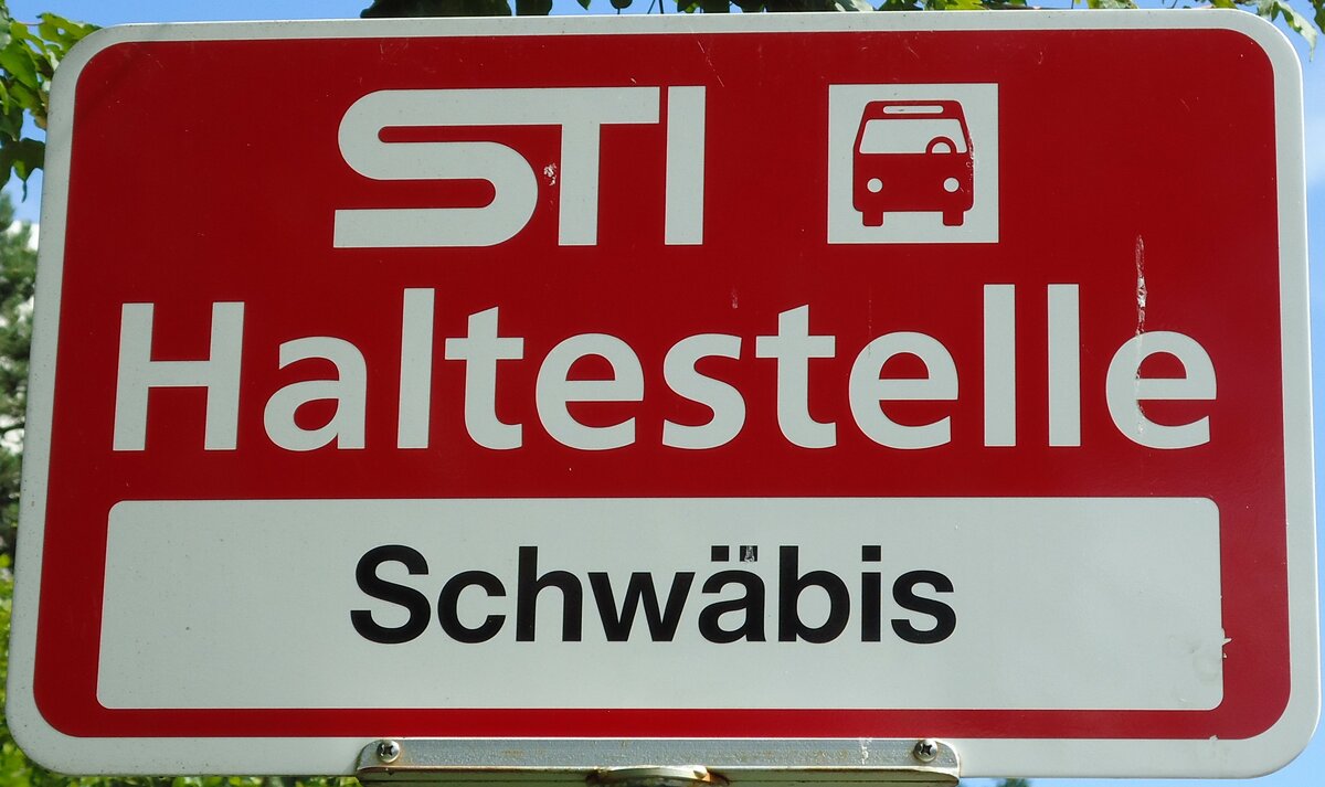 (128'209) - STI-Haltestellenschild - Steffisburg, Schw�bis - am 1. August 2010