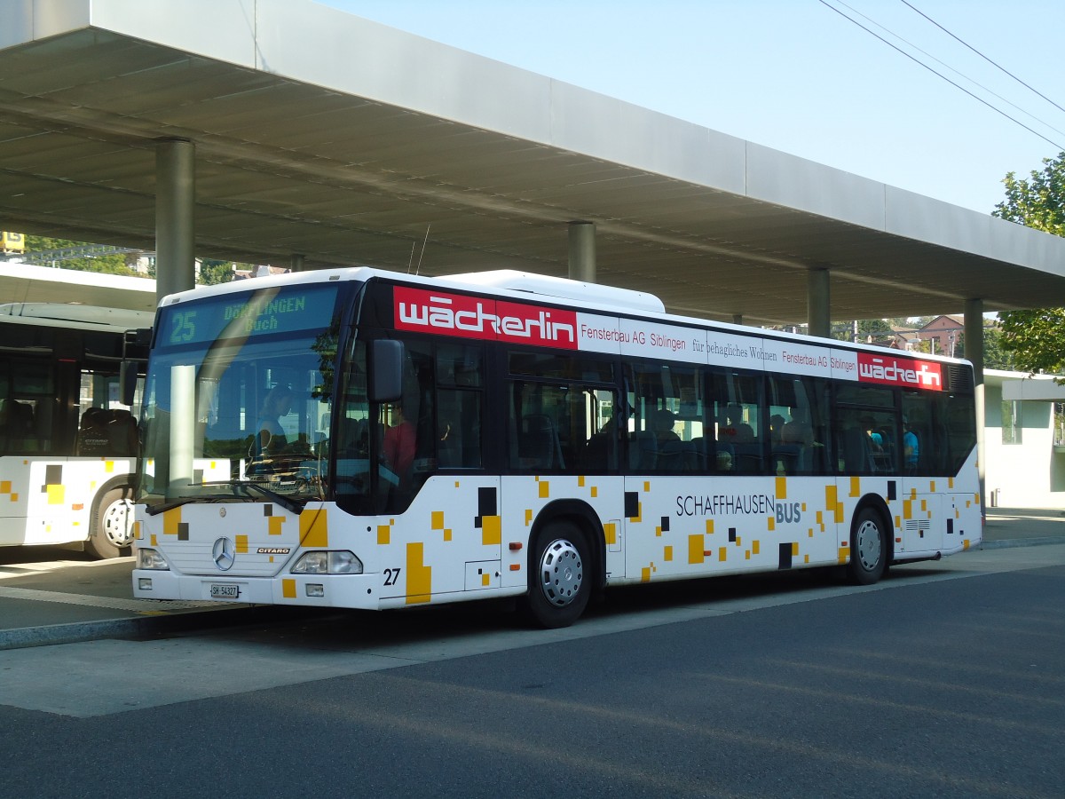 (128'926) - SB Schaffhausen - Nr. 27/SH 54'327 - Mercedes (ex Nr. 12) am 22. August 2010 beim Bahnhof Schaffhausen 