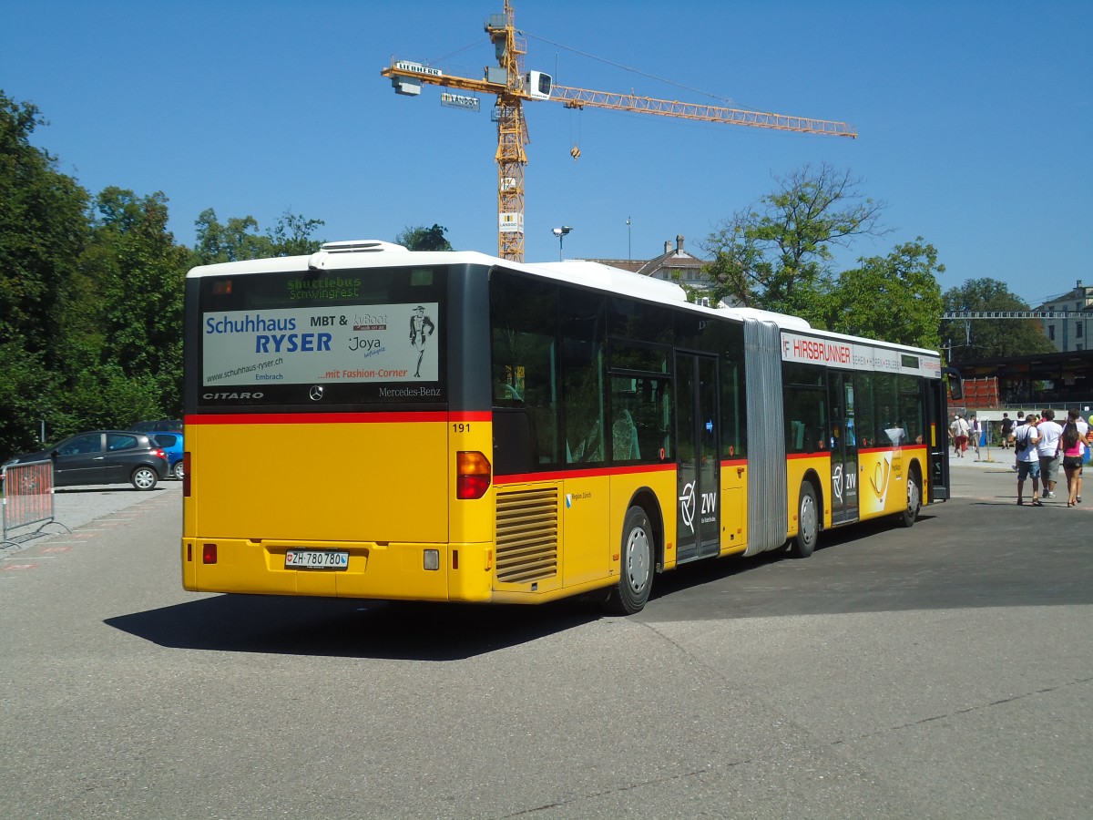 (129'077) - PostAuto Zrich - Nr. 191/ZH 780'780 - Mercedes (ex Nr. 29) am 22. August 2010 beim Bahnhof Frauenfeld