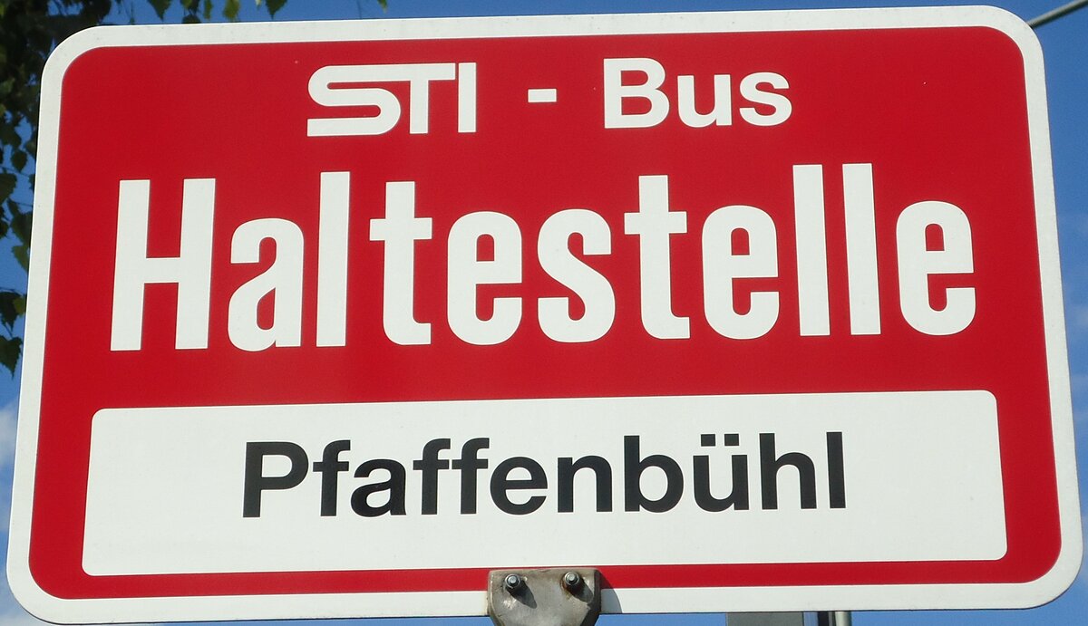 (129'170) - STI-Haltestellenschild - Thun, Pfaffenb�hl - am 29. August 2010