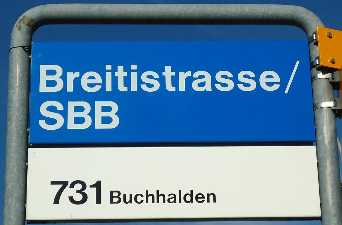 (129'684) - ZVV-Haltestellenschild - Kloten, Breitistrasse/SBB - am 12. September 2010