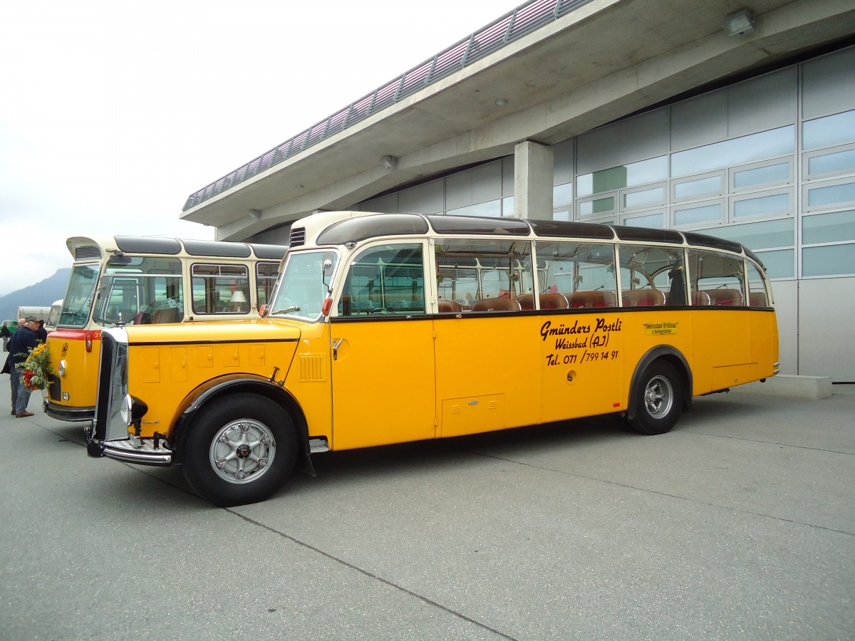 (130'048) - Gm�nder, Weissbad - AI 817 - Saurer/Gangloff (ex P 23'144; ex P 2213) am 18. September 2010 in Breil, Milit�ranlgae