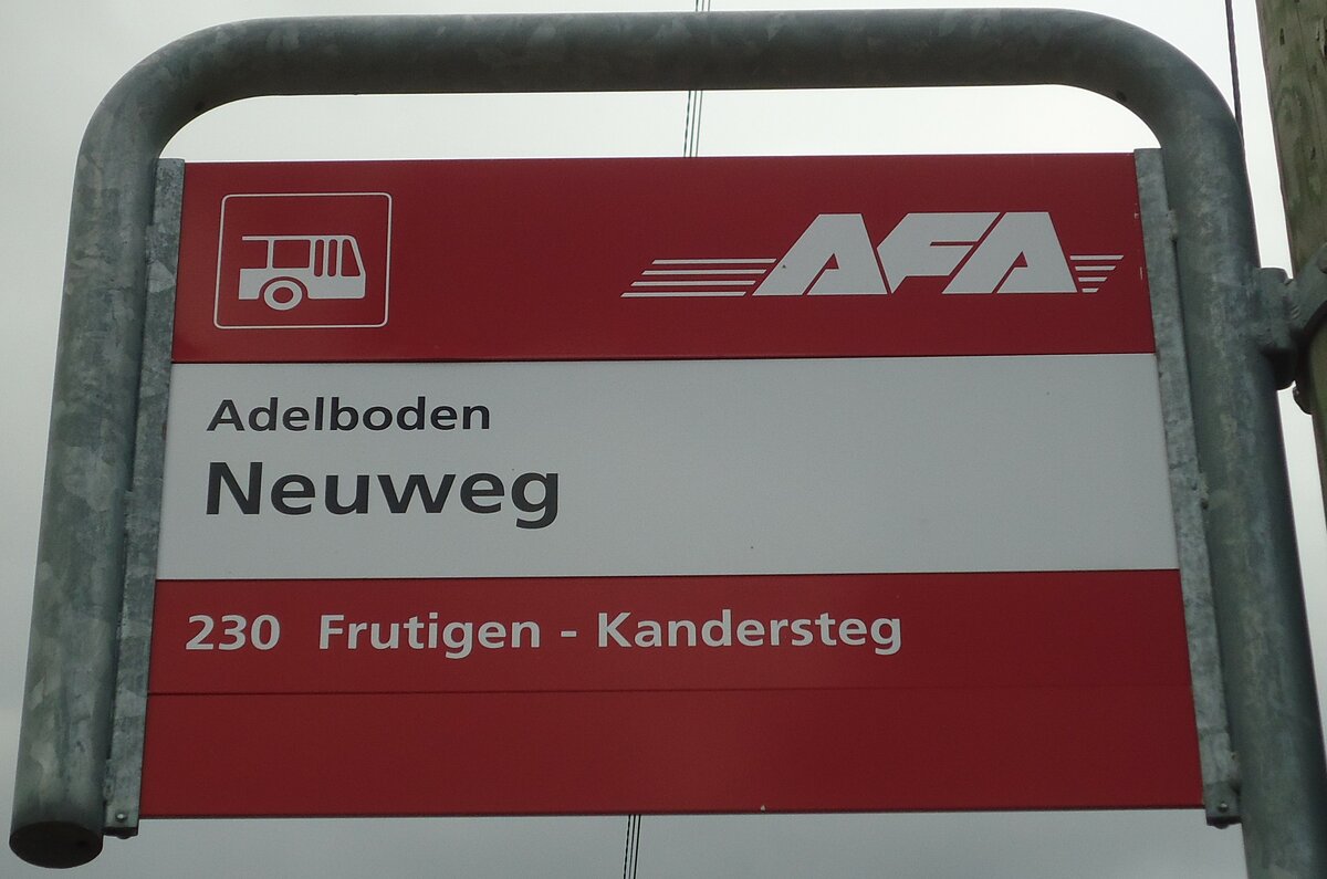 (130'963) - AFA-Haltestellenschild - Adelboden, Neuweg - am 15. November 2010