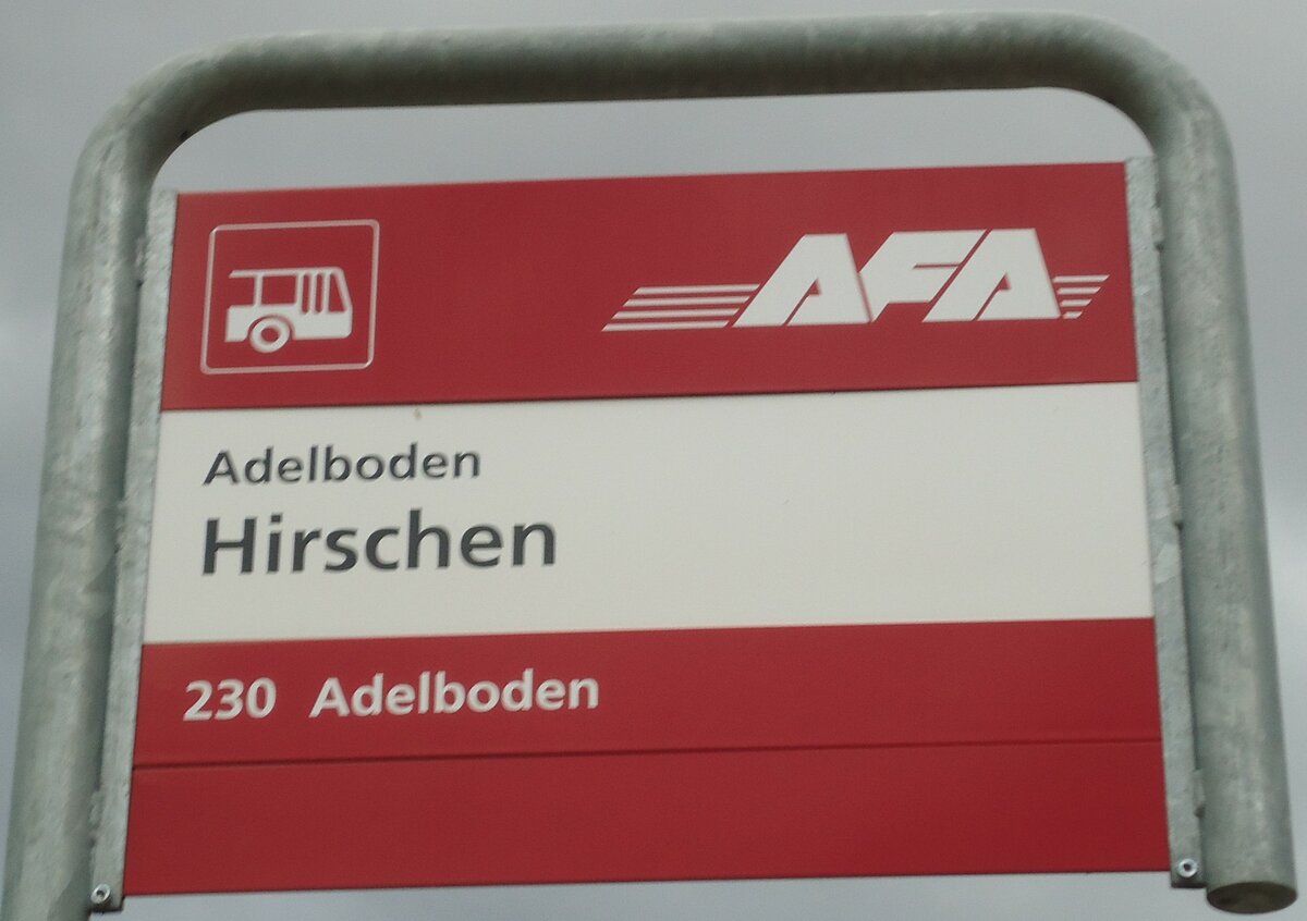 (130'964) - AFA-Haltestellenschild - Adelboden, Hirschen - am 15. November 2010