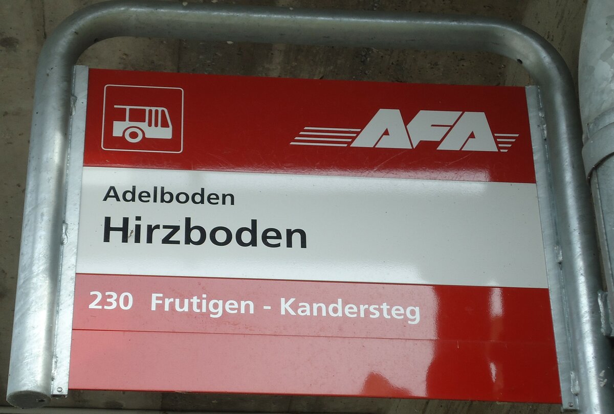 (130'966) - AFA-Haltestellenschild - Adelboden, Hirzboden - am 15. November 2010