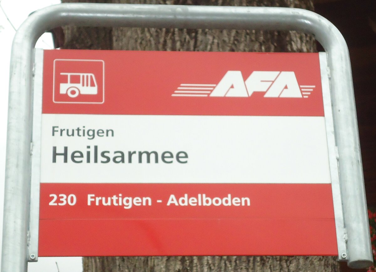 (130'989) - AFA-Haltestellenschild - Frutigen, Heilsarmee - am 15. November 2010