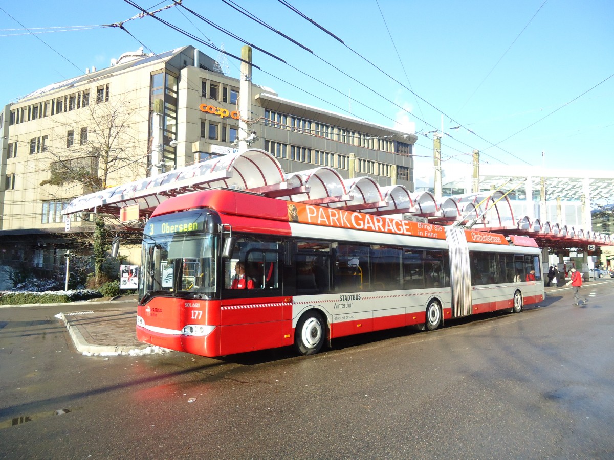 (131'519) - SW Winterthur - Nr. 177 - Solaris Gelenktrolleybus am 9. Dezember 2010 beim Hauptbahnhof Winterthur