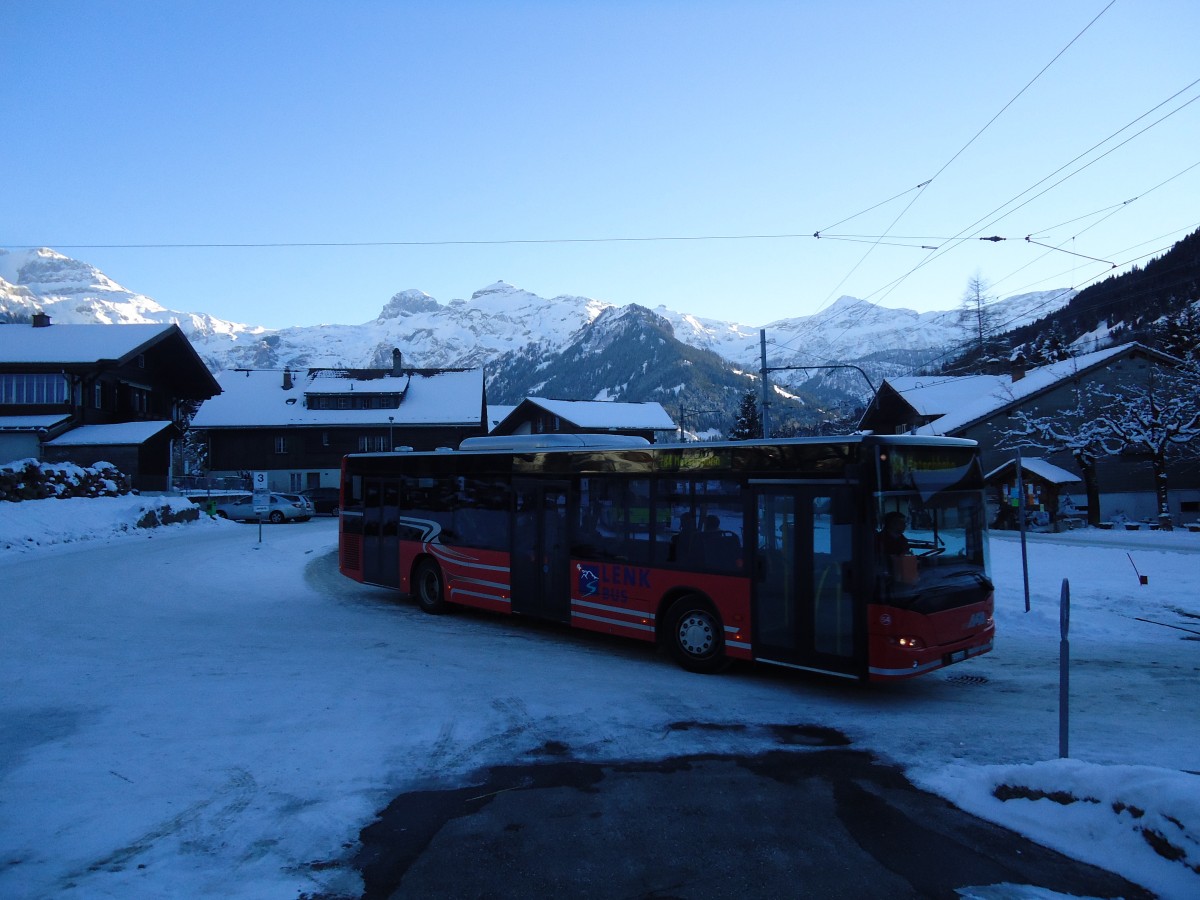(131'924) - AFA Adelboden - Nr. 54/BE 611'056 - Neoplan (ex VBZ Z�rich Nr. 243) am 1. Januar 2011 beim Bahnhof Lenk