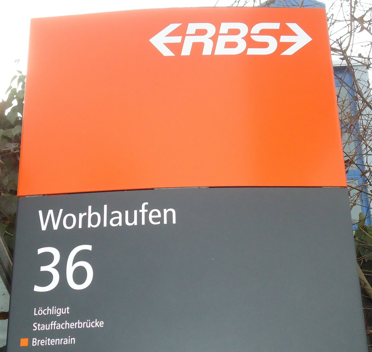 (132'431) - RBS-Haltestellenschild; Worblaufen, Worblaufen - am 24. Januar 2011