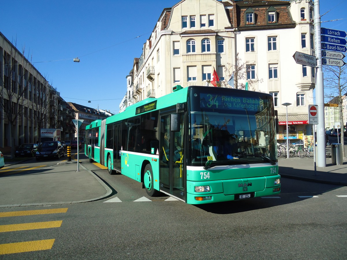 (132'558) - BVB Basel - Nr. 754/BS 3254 - MAN am 7. Februar 2011 in Basel, Wettsteinplatz