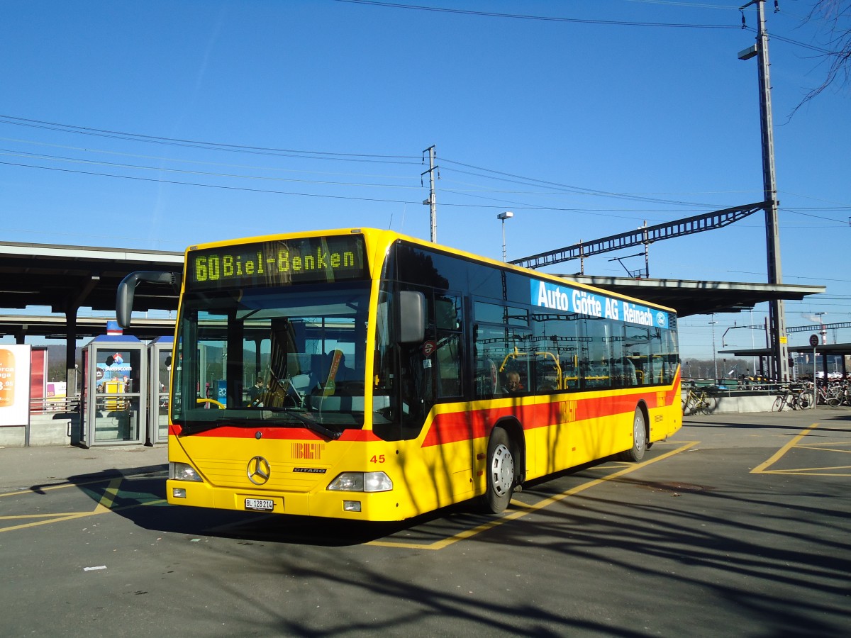 (132'565) - BLT Oberwil - Nr. 45/BL 128'214 - Mercedes am 7. Februar 2011 beim Bahnhof Muttenz