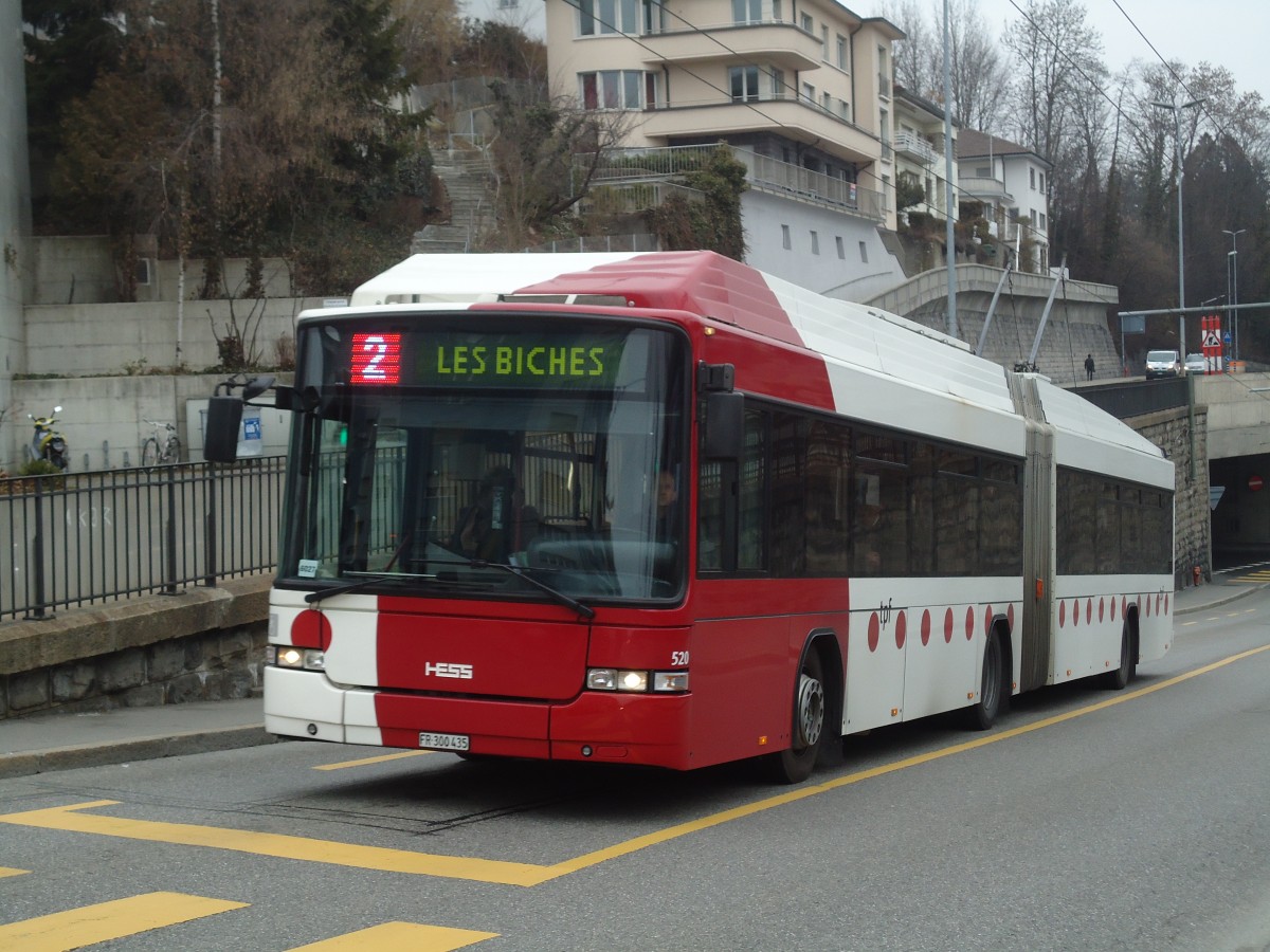 (132'687) - TPF Fribourg - Nr. 520/FR 300'435 - MAN/Hess Gelenkduobus am 7. Mrz 2011 in Fribourg, Avenue Beauregard