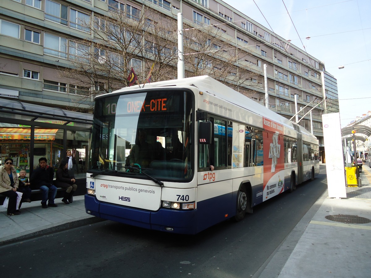 (132'901) - TPG Genve - Nr. 740 - Hess/Hess Gelenktrolleybus am 10. Mrz 2011 in Genve, Coutance