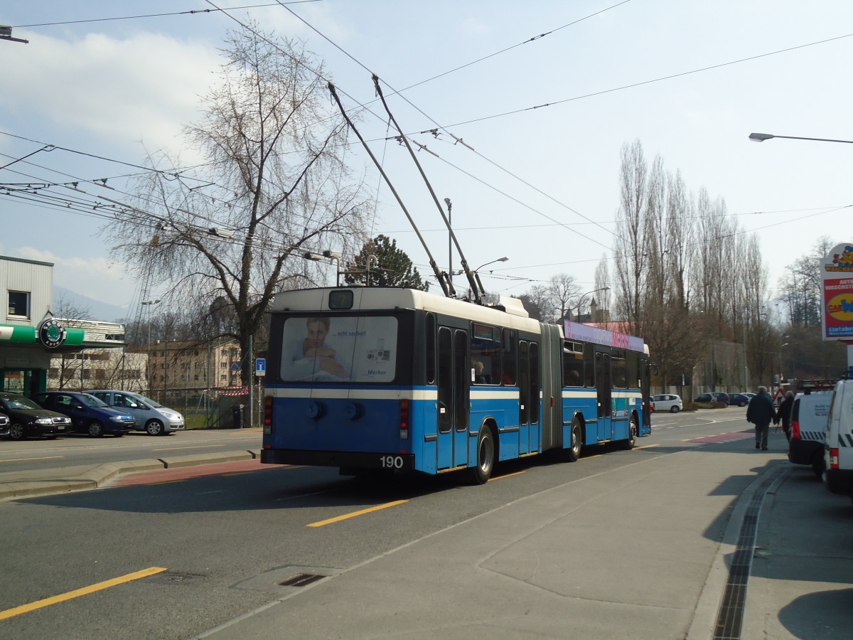 (133'012) - VBL Luzern - Nr. 190 - NAW/Hess Gelenktrolleybus am 11. M�rz 2011 in Luzern, Weinbergli