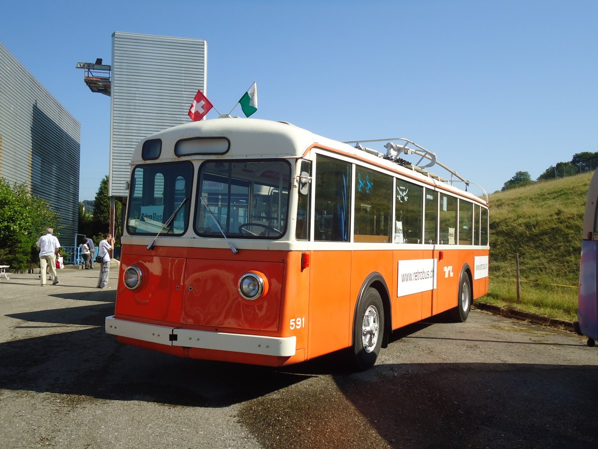 (135'584) - TL Lausanne (R�trobus) - Nr. 591 - FBW/FFA Trolleybus (ex TPG Gen�ve Nr. 852; ex VBZ Z�rich Nr. 91) am 20. August 2011 in Moudon, R�trobus
