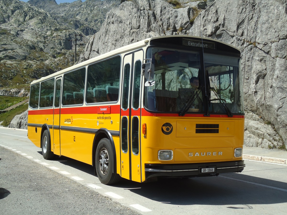 (135'718) - Mark, Andeer - GR 1866 - Saurer/R&J (ex PostAuto Graubnden; ex P 24'350) am 21. August 2011 in Gotthard, Passhhe