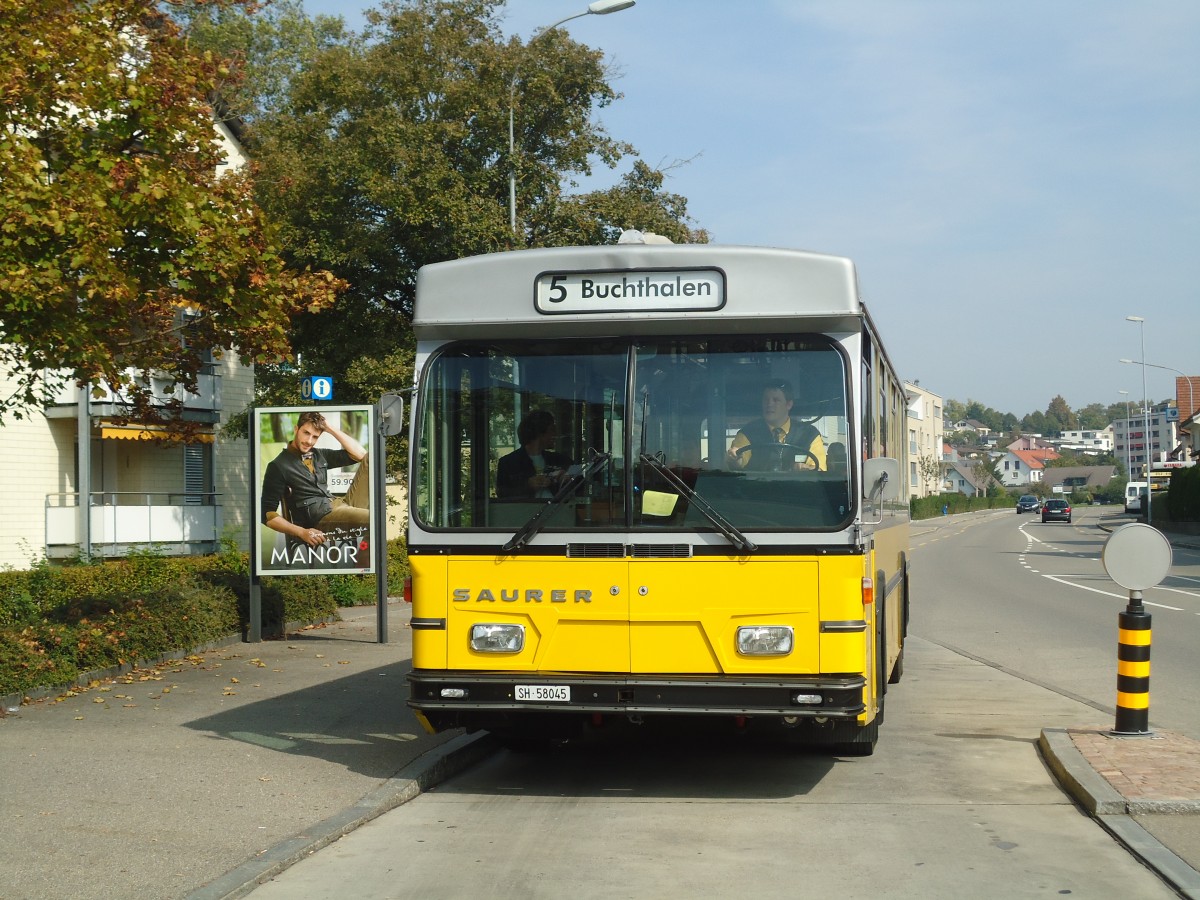 (136'104) - Wanner, Schleitheim - SH 58'045 - Saurer/Hess (ex Ruklic, Schaffhausen; ex VBSH Schaffhausen Nr. 40; ex VBSH Schaffhausen Nr. 19) am 25. September 2011 in Schaffhausen, Falkeneck