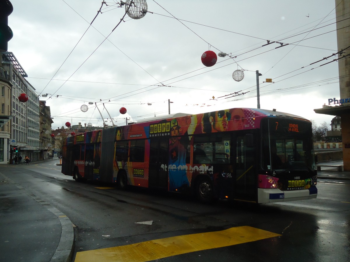 (137'248) - TL Lausanne - Nr. 863 - Hess/Hess Gelenktrolleybus am 18. Dezember 2011 in Lausanne, Bel-Air