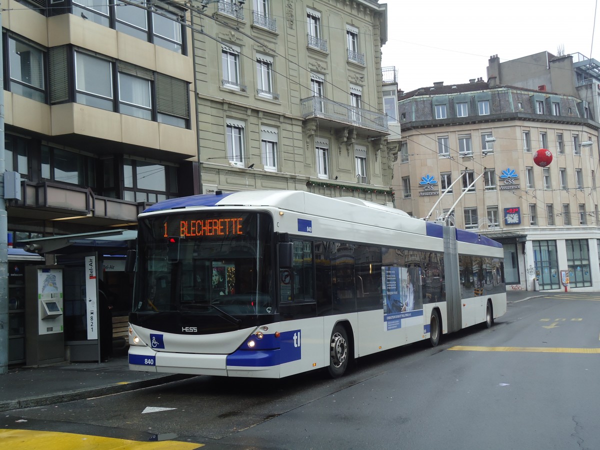 (137'265) - TL Lausanne - Nr. 840 - Hess/Hess Gelenktrolleybus am 18. Dezember 2011 in Lausanne, Bel-Air