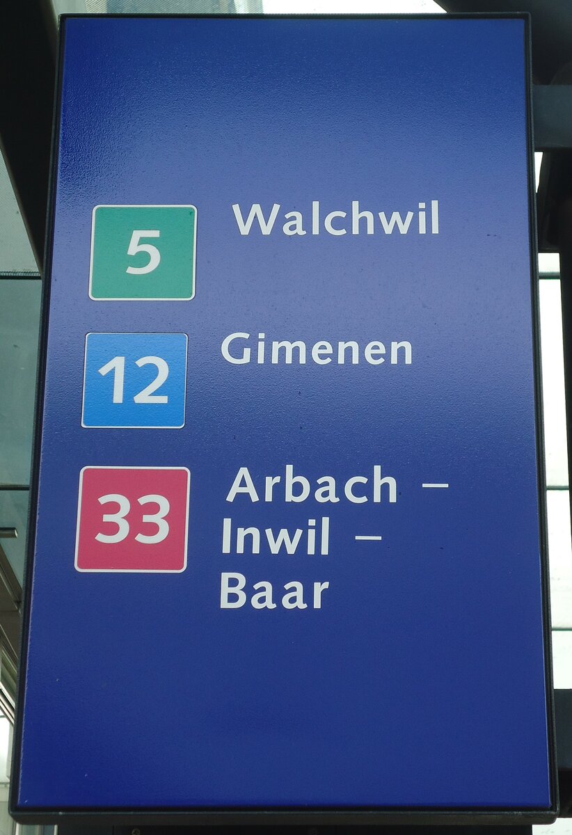 (138'044) - Zugerland Verkehrsbetriebe-Haltestellenschild - Zug, Bahnhof - am 6. M�rz 2012