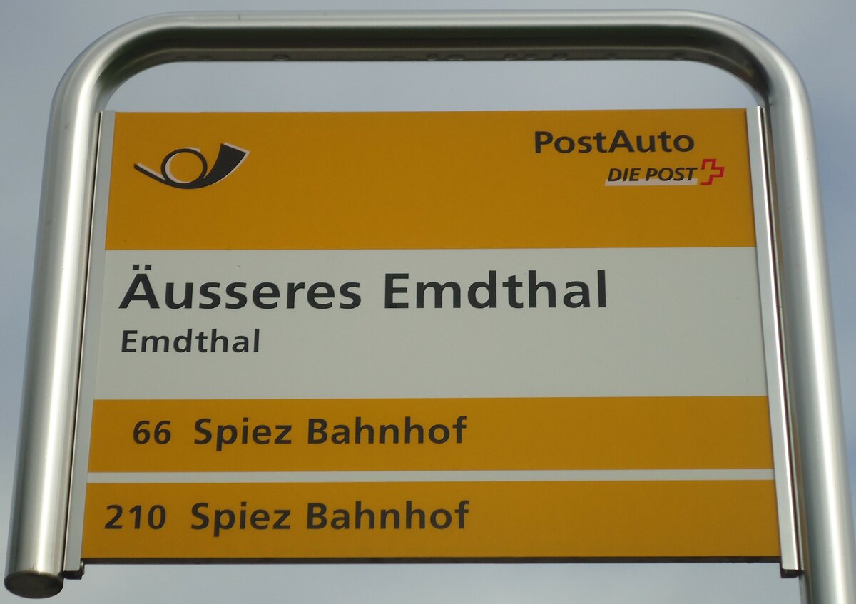 (138'429) - PostAuto-Haltestellenschild - Emdthal, �usseres Emdthal - am 6. April 2012
