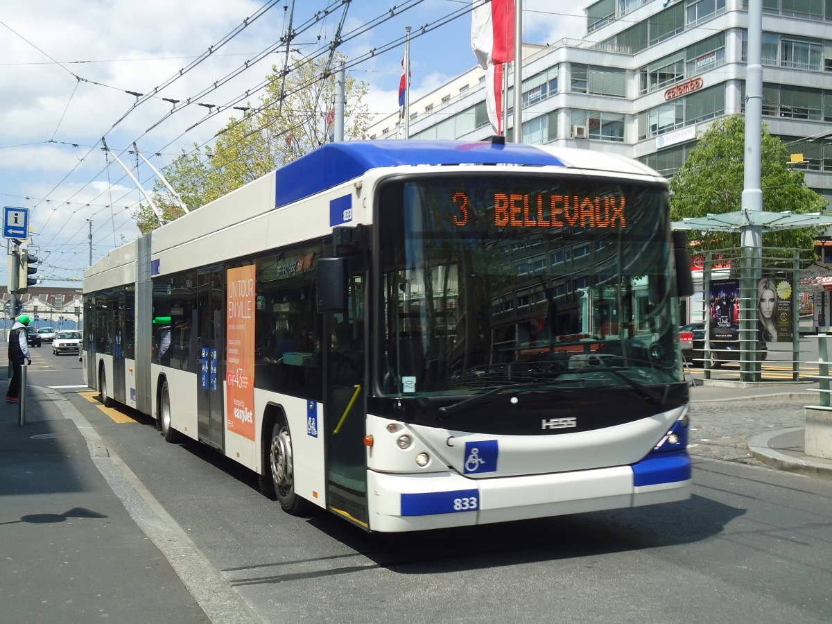 (138'747) - TL Lausanne - Nr. 833 - Hess/Hess Gelenktrolleybus am 13. Mai 2012 beim Bahnhof Lausanne