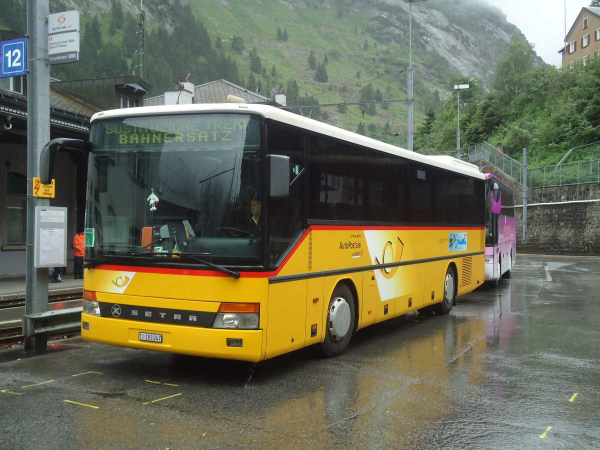 (140'389) - Marchetti, Airolo - TI 183'247 - Setra (ex Nr. 6) am 1. Juli 2012 beim Bahnhof G�schenen