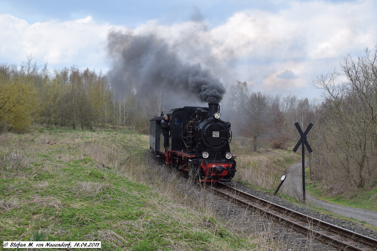 14.04.2018: Der Amateurlokführerzug zwischen Hettstedt Kupferkammerhütte und Hettstedt Eduardschacht.