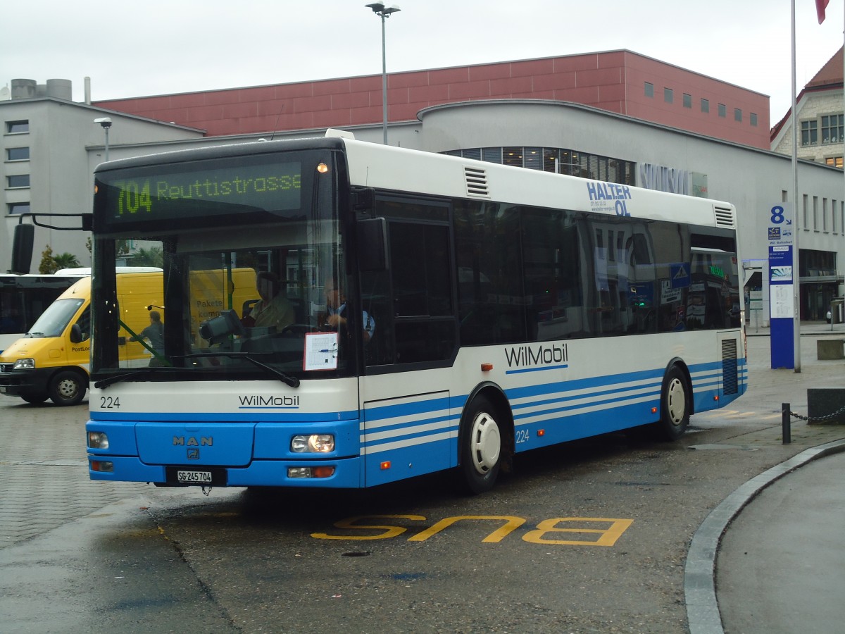 (141'488) - WilMobil, Wil - Nr. 224/SG 245'704 - MAN/G�ppel (ex Wick, Wil Nr. 4) am 12. September 2012 beim Bahnhof Wil