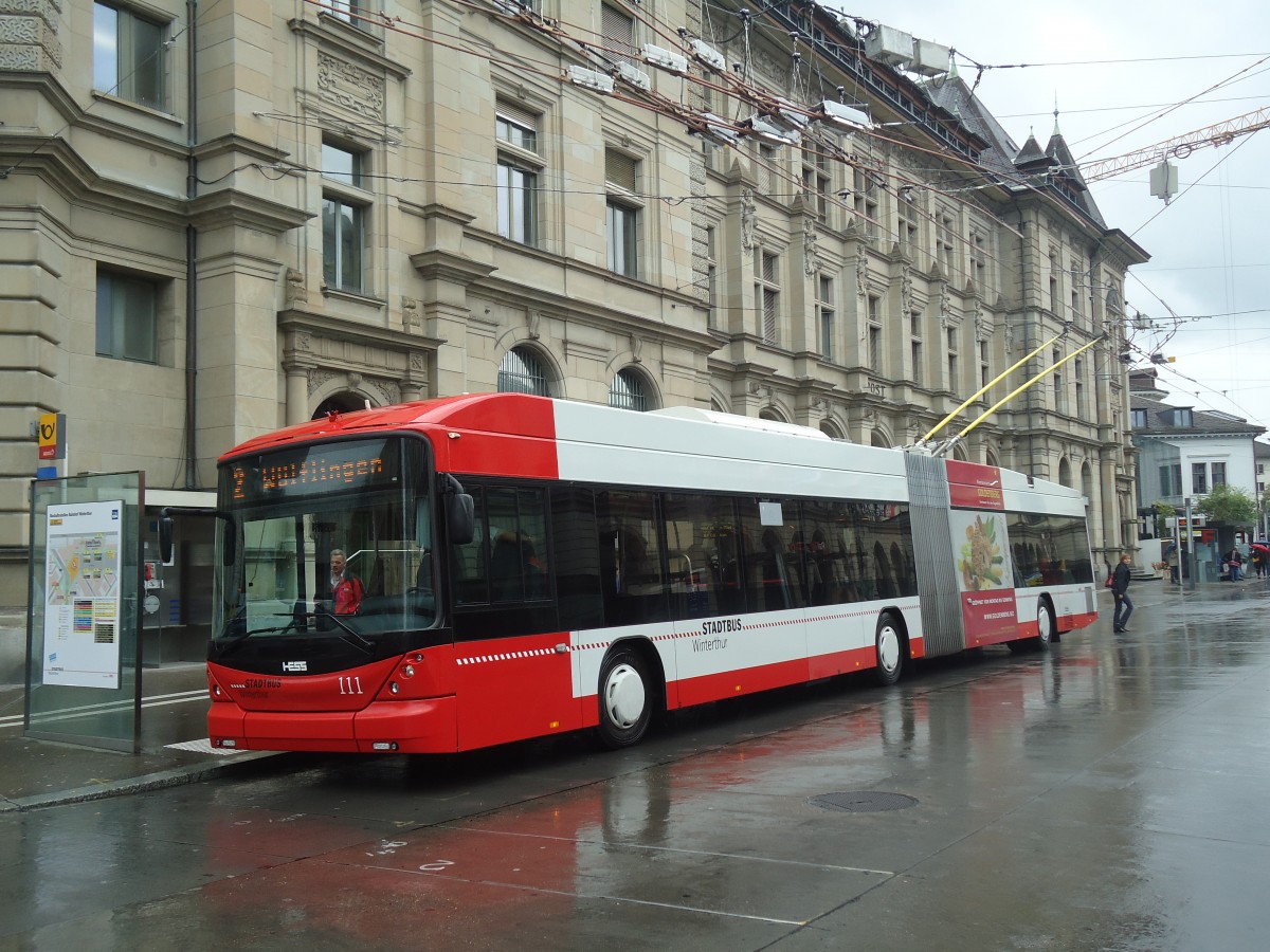 (141'512) - SW Winterthur - Nr. 111 - Hess/Hess Gelenktrolleybus am 12. September 2012 beim Hauptbahnhof Winterthur
