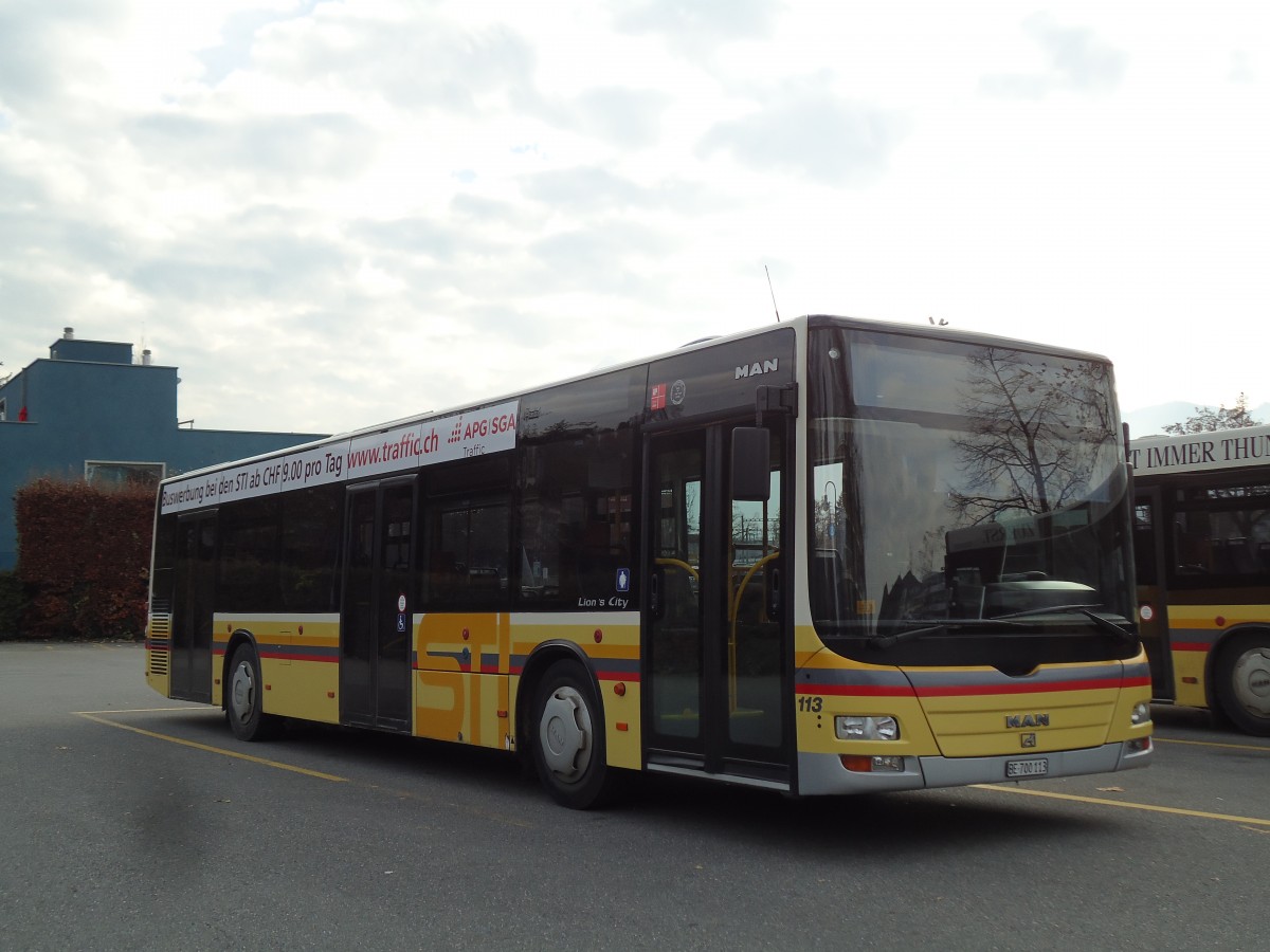 (142'241) - STI Thun - Nr. 113/BE 700'113 - MAN am 22. November 2012 bei der Schiffl�ndte Thun