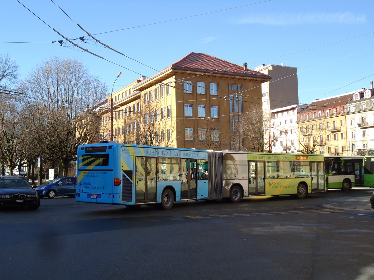 (142'773) - transN, La Chaux-de-Fonds - Nr. 242/NE 109'242 - Mercedes (ex TC La Chaux-de-Fonds Nr. 242) am 29. Dezember 2012 beim Bahnhof La Chaux-de-Fonds