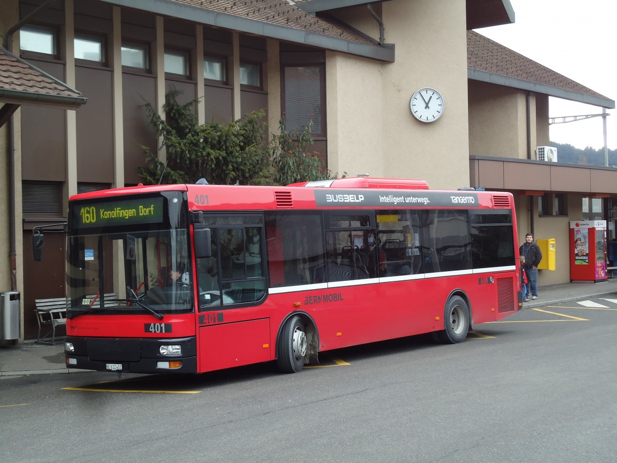 (142'984) - Bernmobil, Bern - Nr. 401/BE 612'401 - MAN/G�ppel am 5. Januar 2013 beim Bahnhof Konolfingen