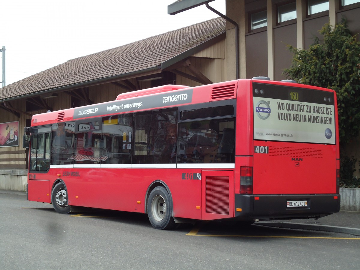 (142'985) - Bernmobil, Bern - Nr. 401/BE 612'401 - MAN/G�ppel am 5. Januar 2013 beim Bahnhof Konolfingen