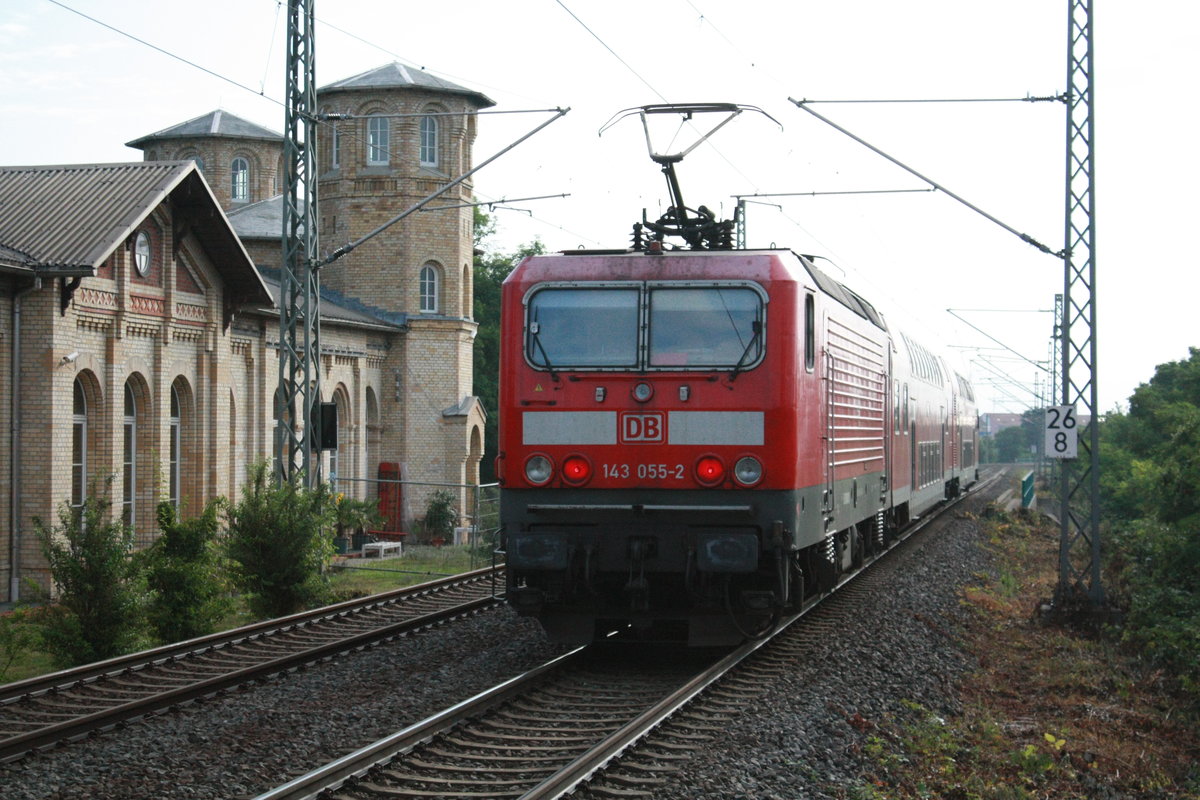 143 055 verl�sst als S9 mit ziel Eilenburg den Bahnhof Delitzsch ob Bf am 16.7.20