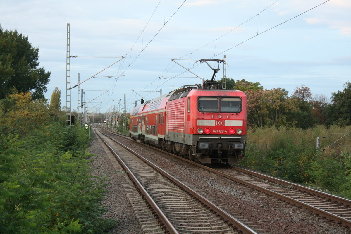 143 120 verl�sst als S9 mit ziel Halle/Saale Hbf den Bahnhof Delitzsch ob Bf am 17.10.19