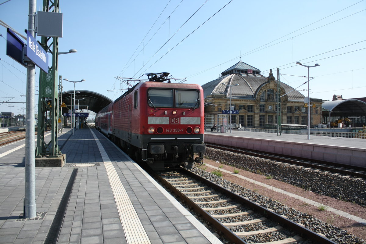 143 350 als S9 mit ziel Eilenburg verl�sst den Bahnhof Halle (Saale) Hbf am 22.8.19