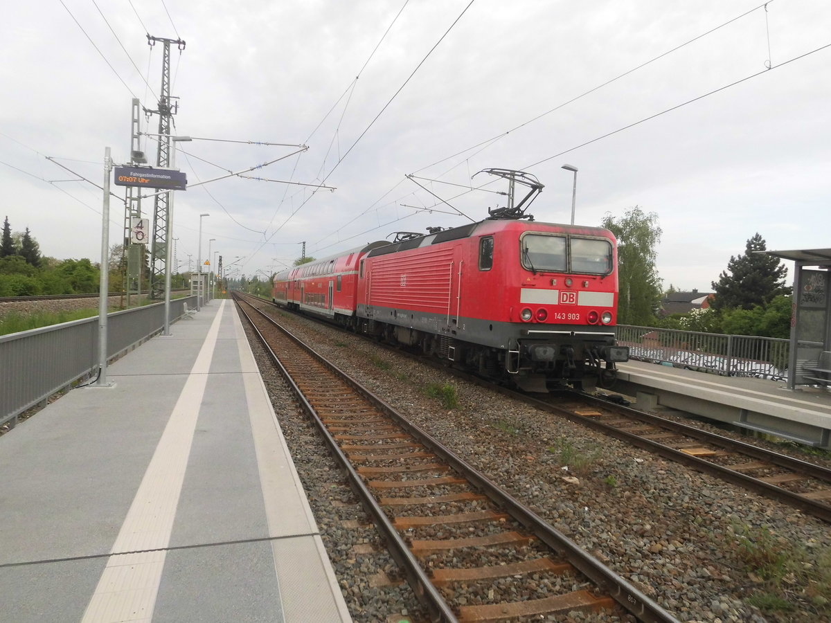 143 903 verl�sst den Bahnhof Halle-Rosengarten in Richtung Halle-Nietleben am 12.5.17