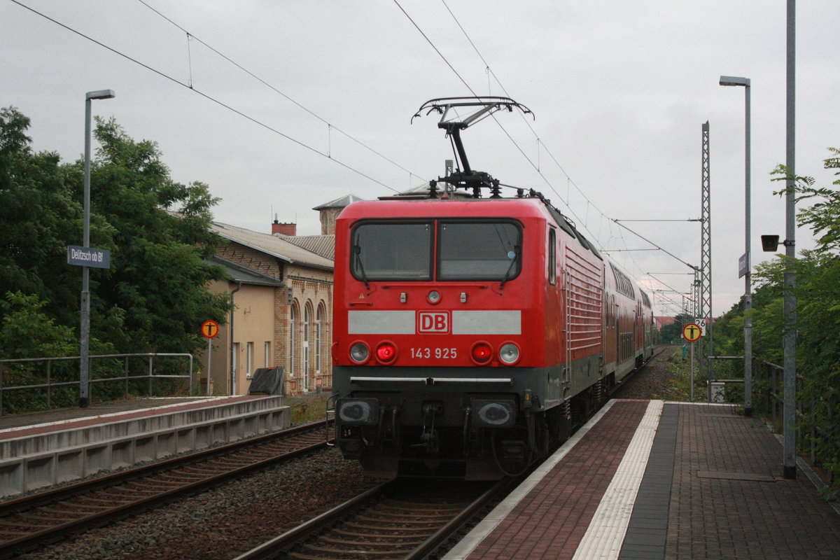 143 925 verl�sst als S9 mit ziel Eilenburg den Bahnhof Delitzsch ob Bf am 9.7.20