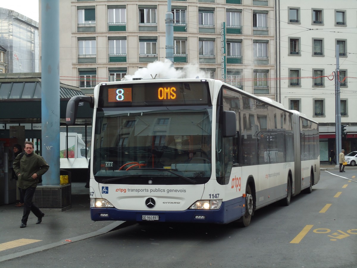 (143'343) - TPG Genve - Nr. 1147/GE 960'897 - Mercedes am 22. Februar 2013 beim Bahnhof Genve